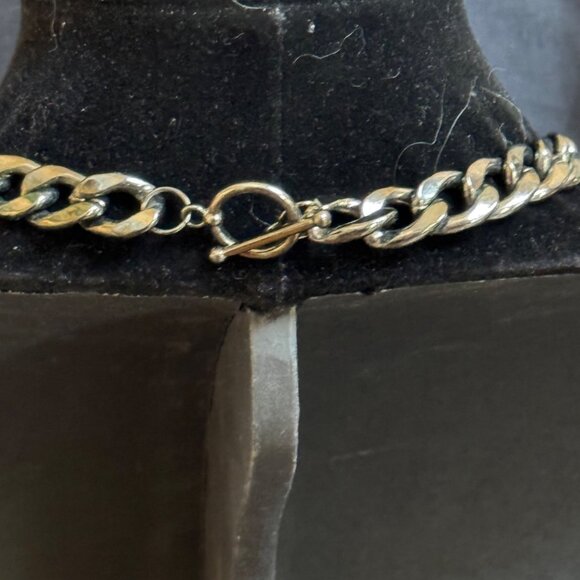 Vintage Black-Tone Chain Link Statement Necklace Clear Rhinestones Chain Length - Picture 2 of 8